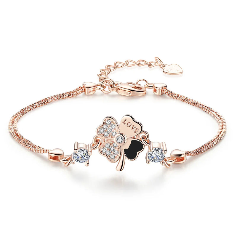 925 Silver Needle Women's Crystal Zircon Floral Bracelet 16CM+4.5CM