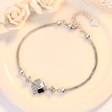 925 Silver Needle Women's Crystal Zircon Floral Bracelet 16CM+4.5CM