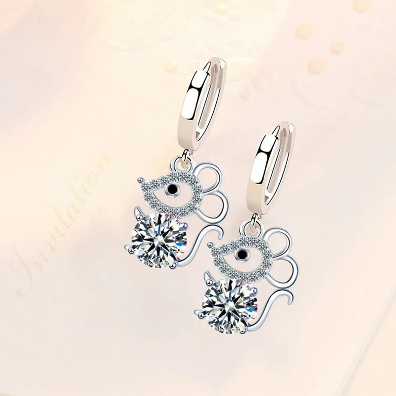 NEHZY Crystal Zircon Tassel Mouse Earrings