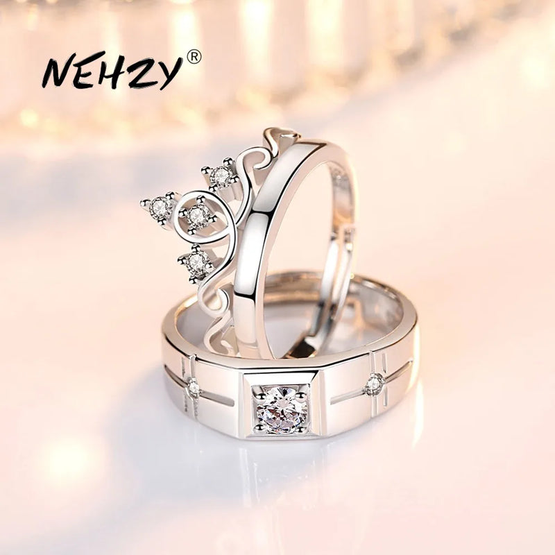 925 Silver Crown Crystal Zircon Ring Set