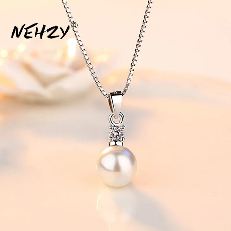 925 Silver CZ Pearl Pendant Necklace  Length