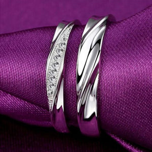 Vintage Wave Crystal Stone Ring 925 Silver Needle Lady Jewelry