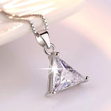 Silver Plated Triangle Cubic Zirconia Necklace 45CM