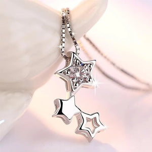 Silver Plated Necklace Pendant Five-pointed Star CZ Jewelry 45CM