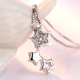 Silver Plated Necklace Pendant Five-pointed Star CZ Jewelry 45CM