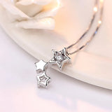 Silver Plated Necklace Pendant Five-pointed Star CZ Jewelry 45CM