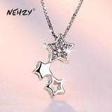 Silver Plated Necklace Pendant Five-pointed Star CZ Jewelry 45CM