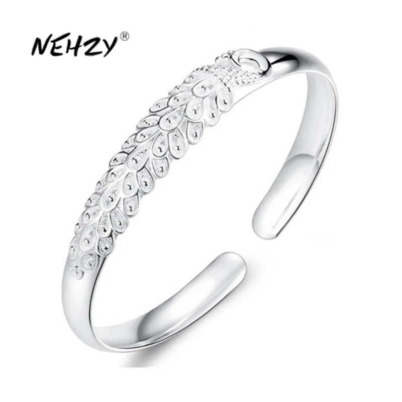 Silver Crystal Zircon Petal Open Bracelet Bangle