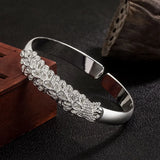 Silver Crystal Zircon Petal Open Bracelet Bangle