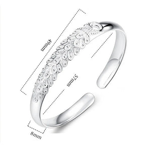 Silver Crystal Zircon Petal Open Bracelet Bangle