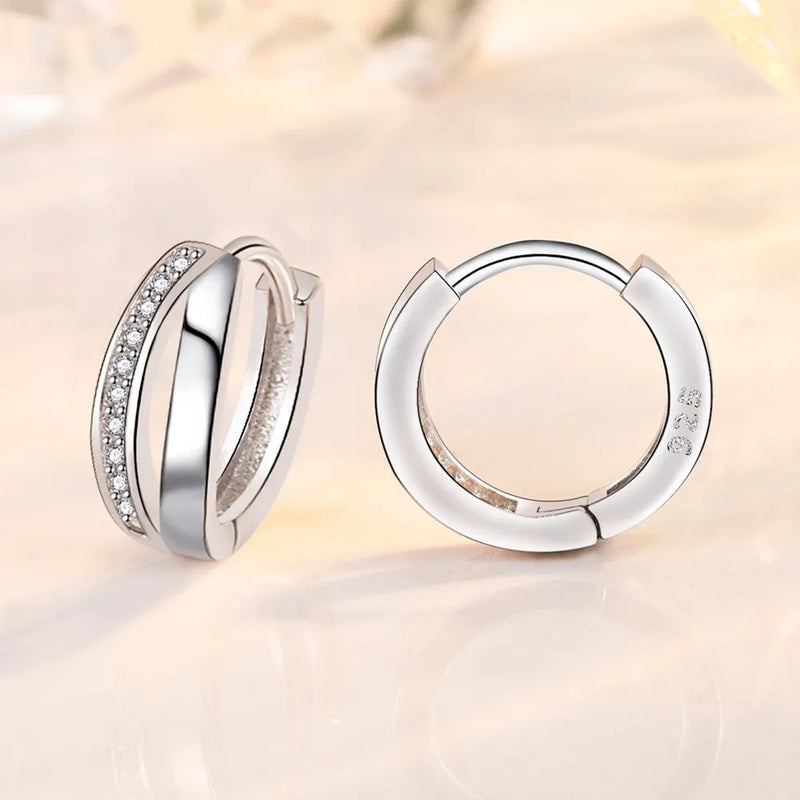 Silver Plated CZ Rose Hollow Stud Earrings