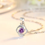 Silver Plating CZ Rotating Love Pendant Necklace 45CM