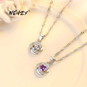 Silver Plating CZ Rotating Love Pendant Necklace 45CM