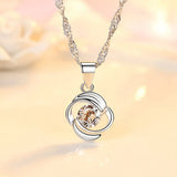 Silver Plating CZ Rotating Love Pendant Necklace 45CM