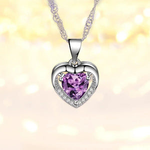 Silver Plated Heart Pendant Necklace with High Cubic Zirconia