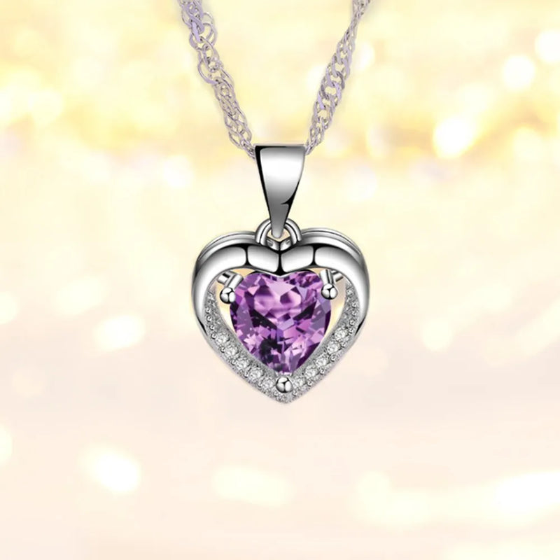 Silver Plated Heart Pendant Necklace with High Cubic Zirconia