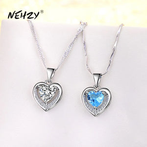 Silver Plated Heart Pendant Necklace with High Cubic Zirconia