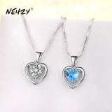 Silver Plated Heart Pendant Necklace with High Cubic Zirconia