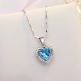 Silver Plated Heart Pendant Necklace with High Cubic Zirconia