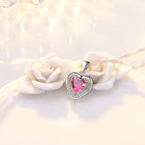 Silver Plated Heart Pendant Necklace with High Cubic Zirconia