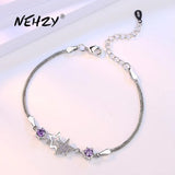 Silver Plated Retro Five-Pointed Star Bracelet - Purple - 20.5CM