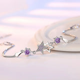 Silver Plated Retro Five-Pointed Star Bracelet - Purple - 20.5CM