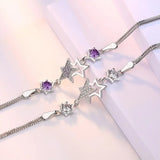 Silver Plated Retro Five-Pointed Star Bracelet - Purple - 20.5CM