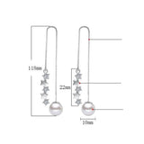 Silver Plated CZ Pearl Leaves Tassel Earrings Long