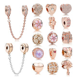 925 Silver Charm Rose Daisies Heart Rabbit Safety Chain