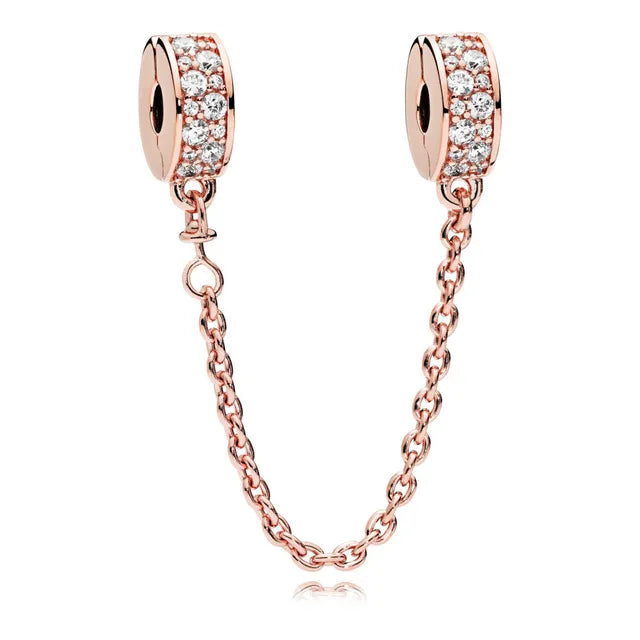 925 Silver Charm Rose Daisies Heart Rabbit Safety Chain