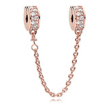 925 Silver Charm Rose Daisies Heart Rabbit Safety Chain