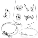 925 Sterling Silver Bow Charm Labradorite Bracelet Set