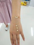 925 Silver Filled CZ Moon Star Charm Double Chain Slave Bracelet