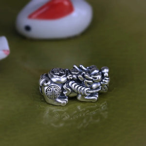 100% 999 Silver Pixiu Beads 3D Vintage Silver Piyao Beads