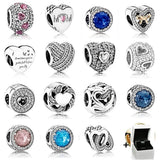 925 Silver Multicolor Charms Beads CZ Bracelet Jewelry Set