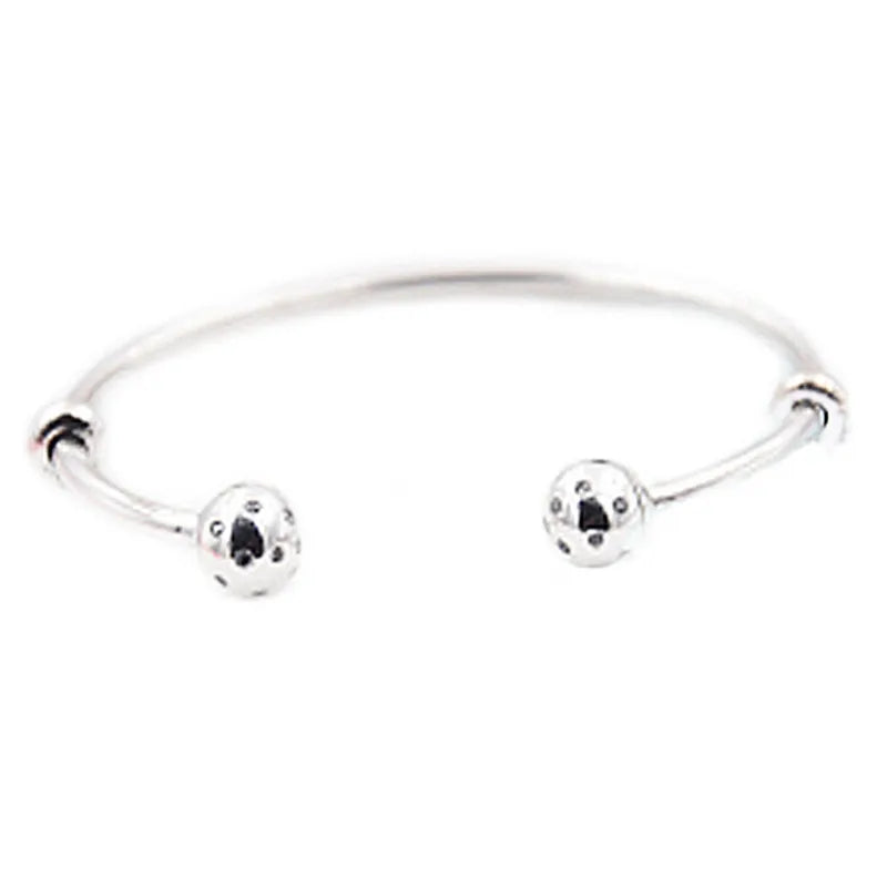 S925 Sterling Silver Double Crystal Bangle CZ Charm Bead Bracelet