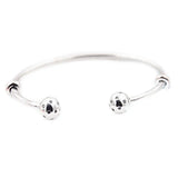 S925 Sterling Silver Double Crystal Bangle CZ Charm Bead Bracelet
