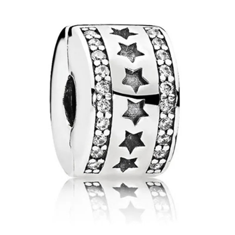 S925 Sterling Silver Safety Clip Charm Bead Clear for Bracelet DIY Bangle