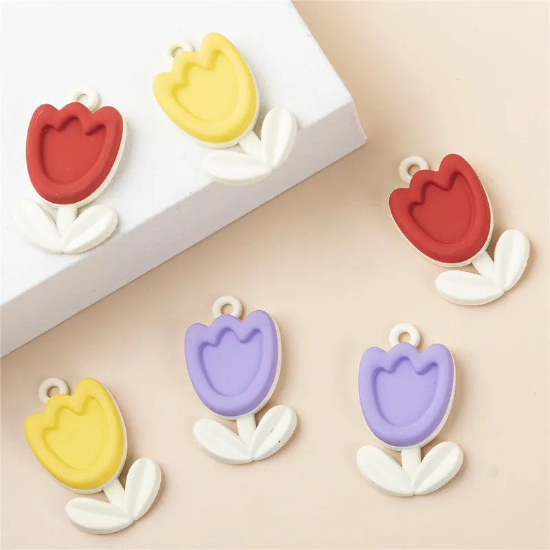 10Pcs Mixed Enamel Tulip Flower Charms Pendant for DIY Necklace Earrings