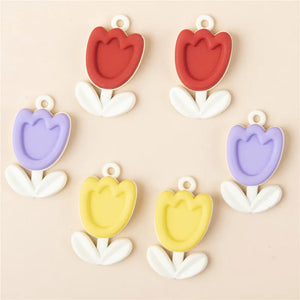 10Pcs Mixed Enamel Tulip Flower Charms Pendant for DIY Necklace Earrings