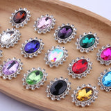 10pcs 21*26MM Oval Acrylic Rhinestone Buttons Snap Flat Back Wedding Hair Decor