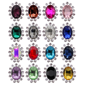 10pcs 21*26MM Oval Acrylic Rhinestone Buttons Snap Flat Back Wedding Hair Decor