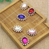10pcs 21*26MM Oval Acrylic Rhinestone Buttons Snap Flat Back Wedding Hair Decor