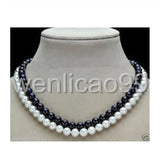 8-9mm Akoya White+Black Pearl Necklace 18 Inch