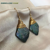 Green Pearl Gold-Plated Dangle Earrings Baroque Square Shape