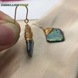 Green Pearl Gold-Plated Dangle Earrings Baroque Square Shape