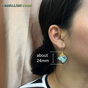 Green Pearl Gold-Plated Dangle Earrings Baroque Square Shape