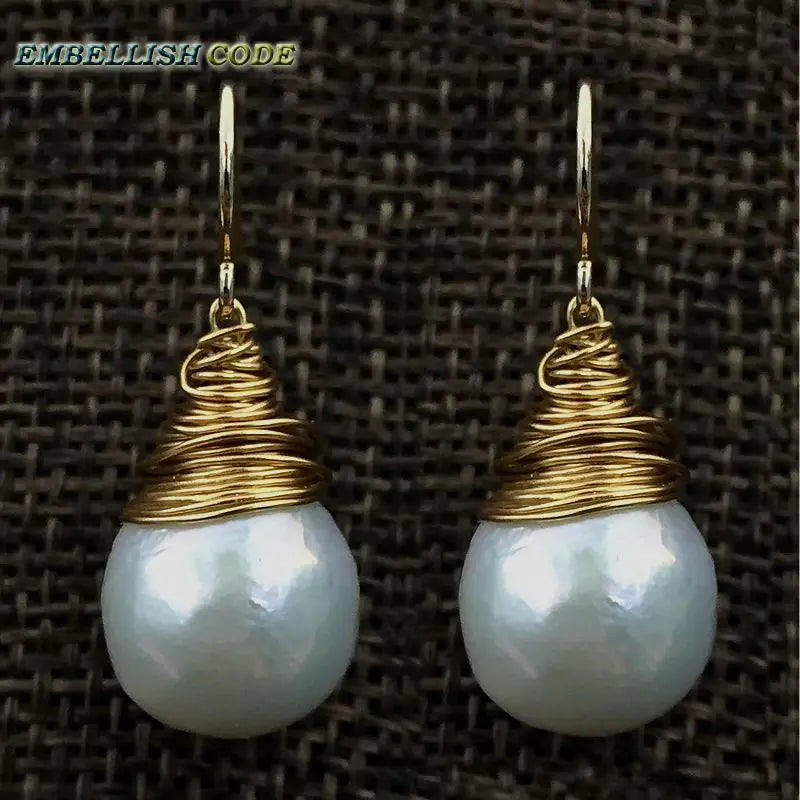 Baroque Pearl Dangle Earrings, Fire Ball Style