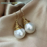 Baroque Pearl Dangle Earrings, Fire Ball Style