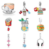 925 Silver Hamburger Fries Coffee Charm for Bracelet DIY